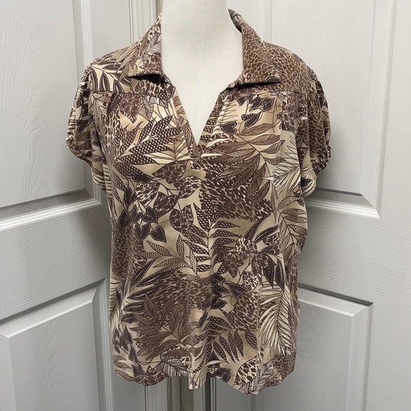 Classic Elements Tops - Classic Elements Brown Leaf Cotton Shirt